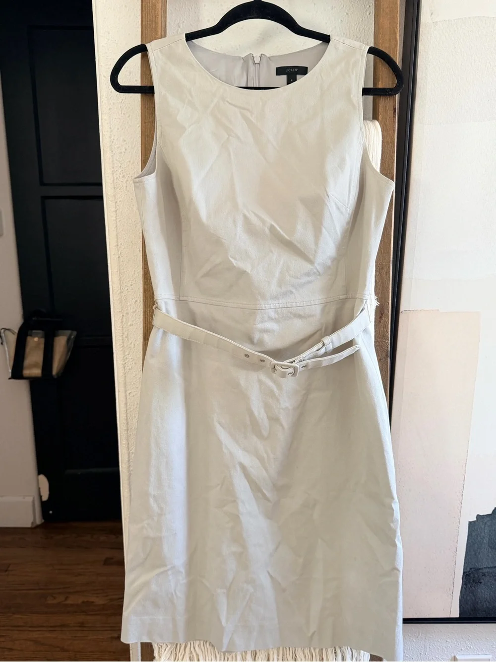 J. Crew Cream Sleeveless Belted Sheath Dress